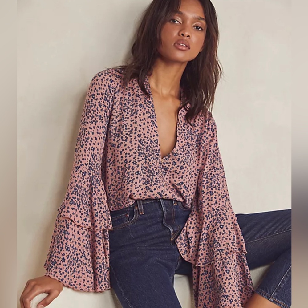 Free people bell sleeved floral body suit